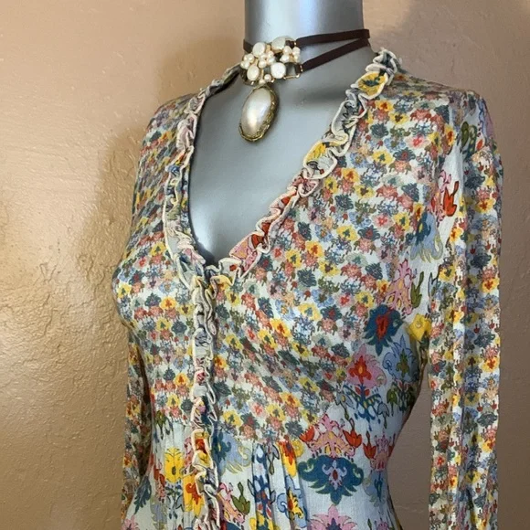 NWT Anthropologie Bl^nk / Bl-nk / Blank Lucia Tunic Blouse in Neutral Mot Sz XS - Picture 11 of 13